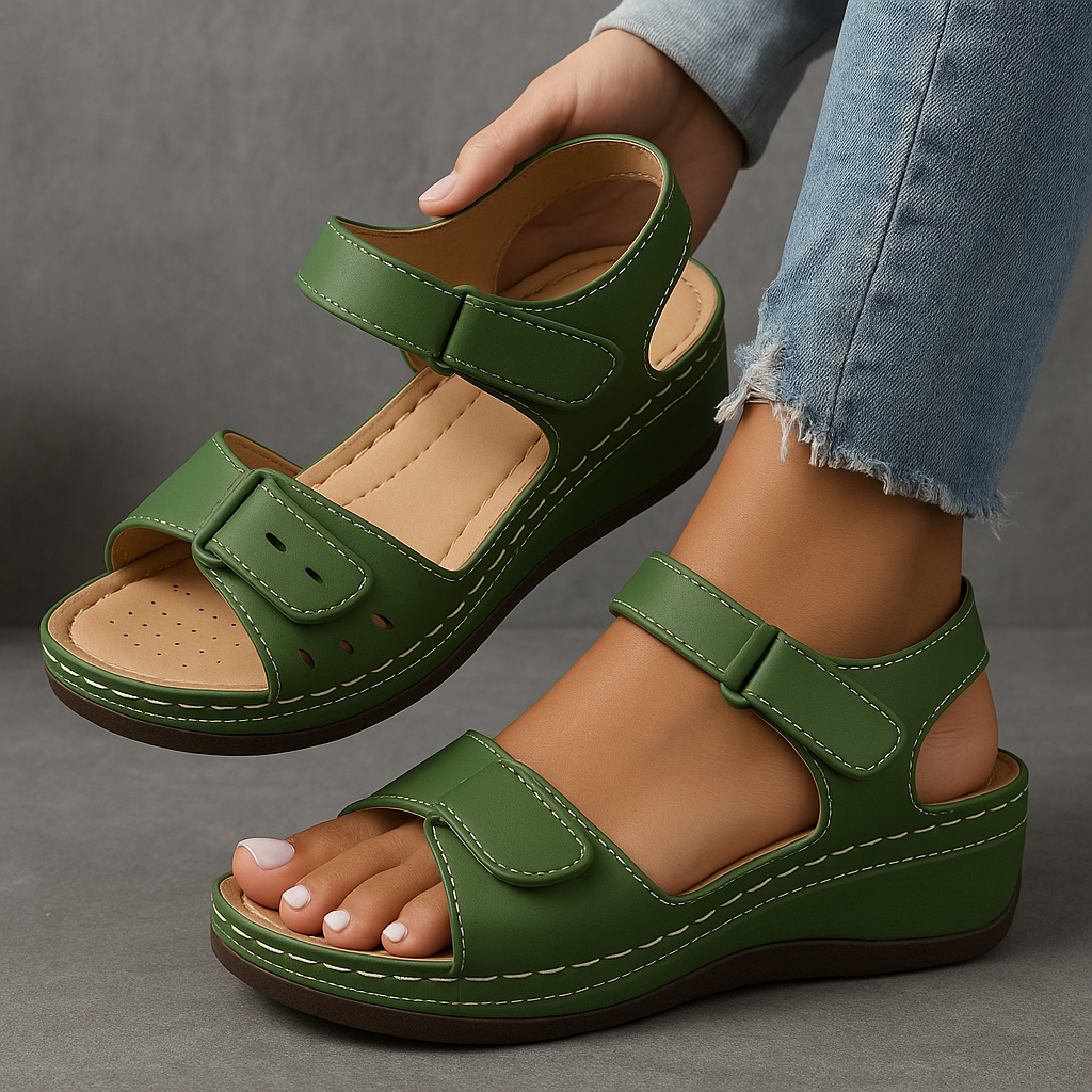Women's Wedge Sandals – Vegan Leather Adjustable Casual | Amelia 1