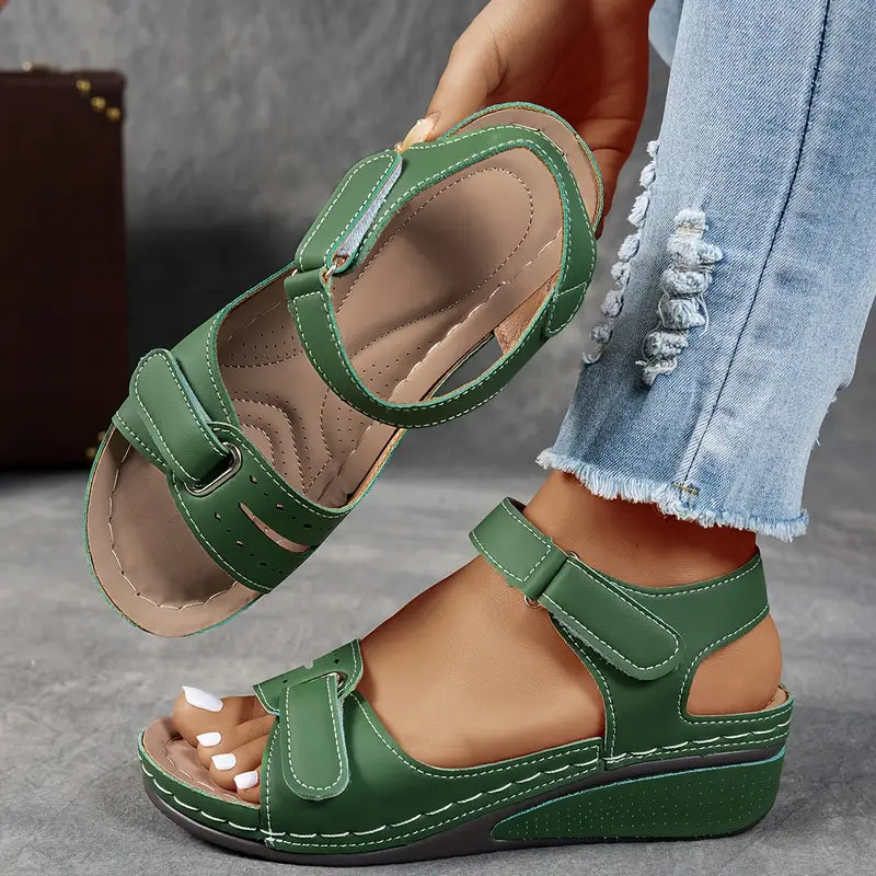 Women's Wedge Sandals – Vegan Leather Adjustable Casual | Amelia 2