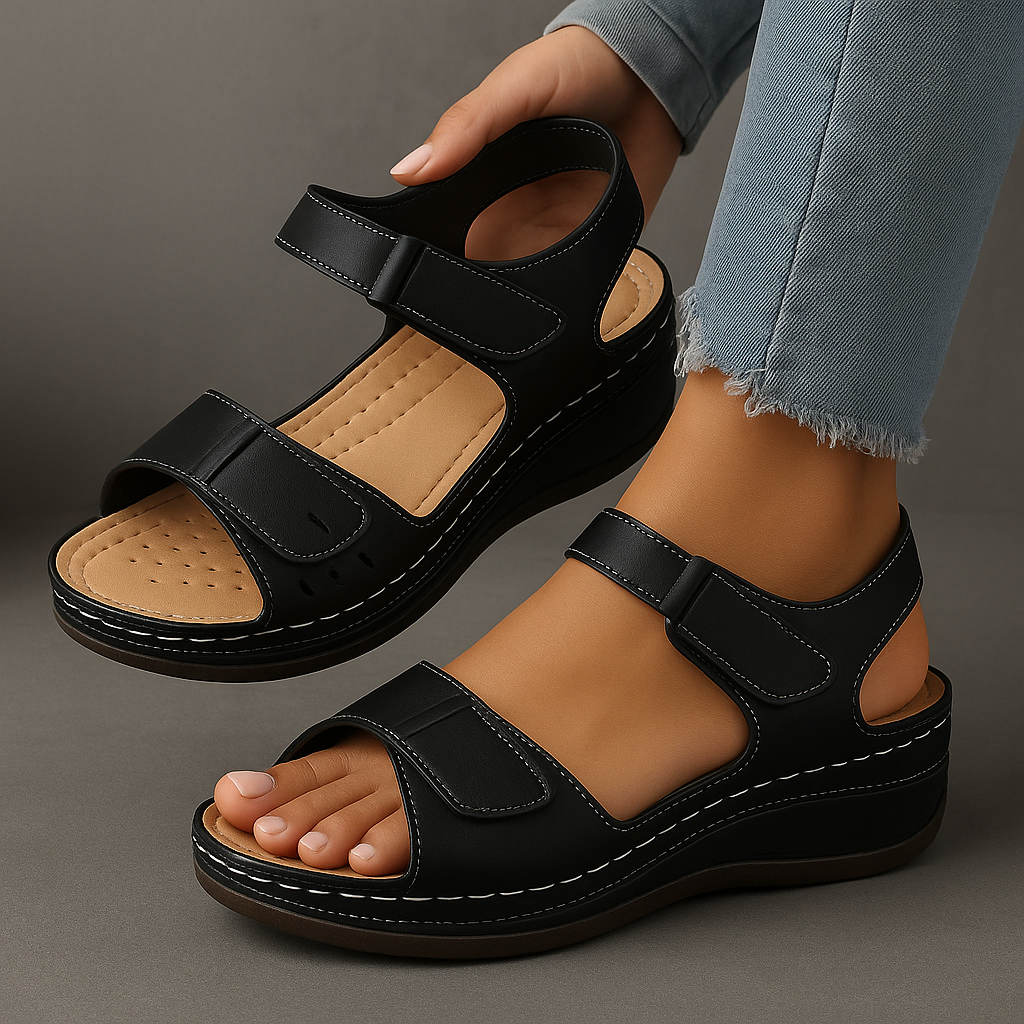 Women's Wedge Sandals – Vegan Leather Adjustable Casual | Amelia 10