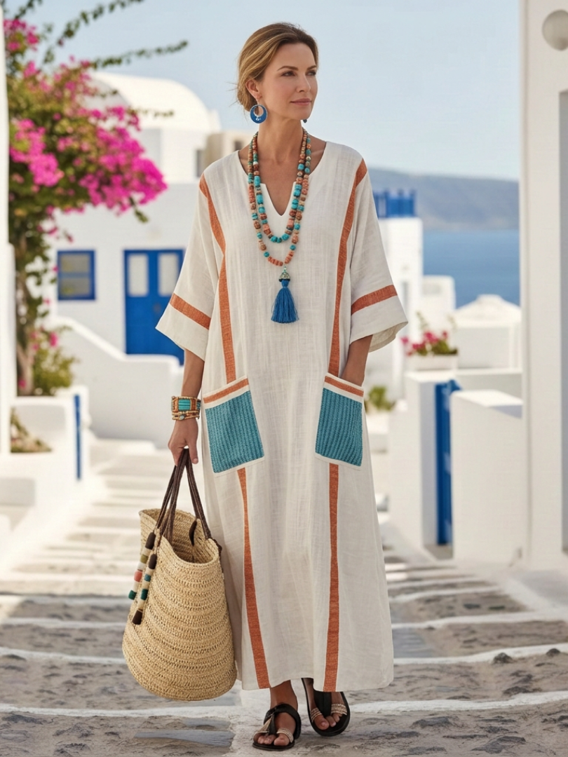 Ella | V Neck Casual Maxi Dress Relaxed Fit with Pockets