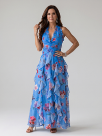 Isla | Halter Neck Ruched Bodice Maxi Dress Relaxed Fit
