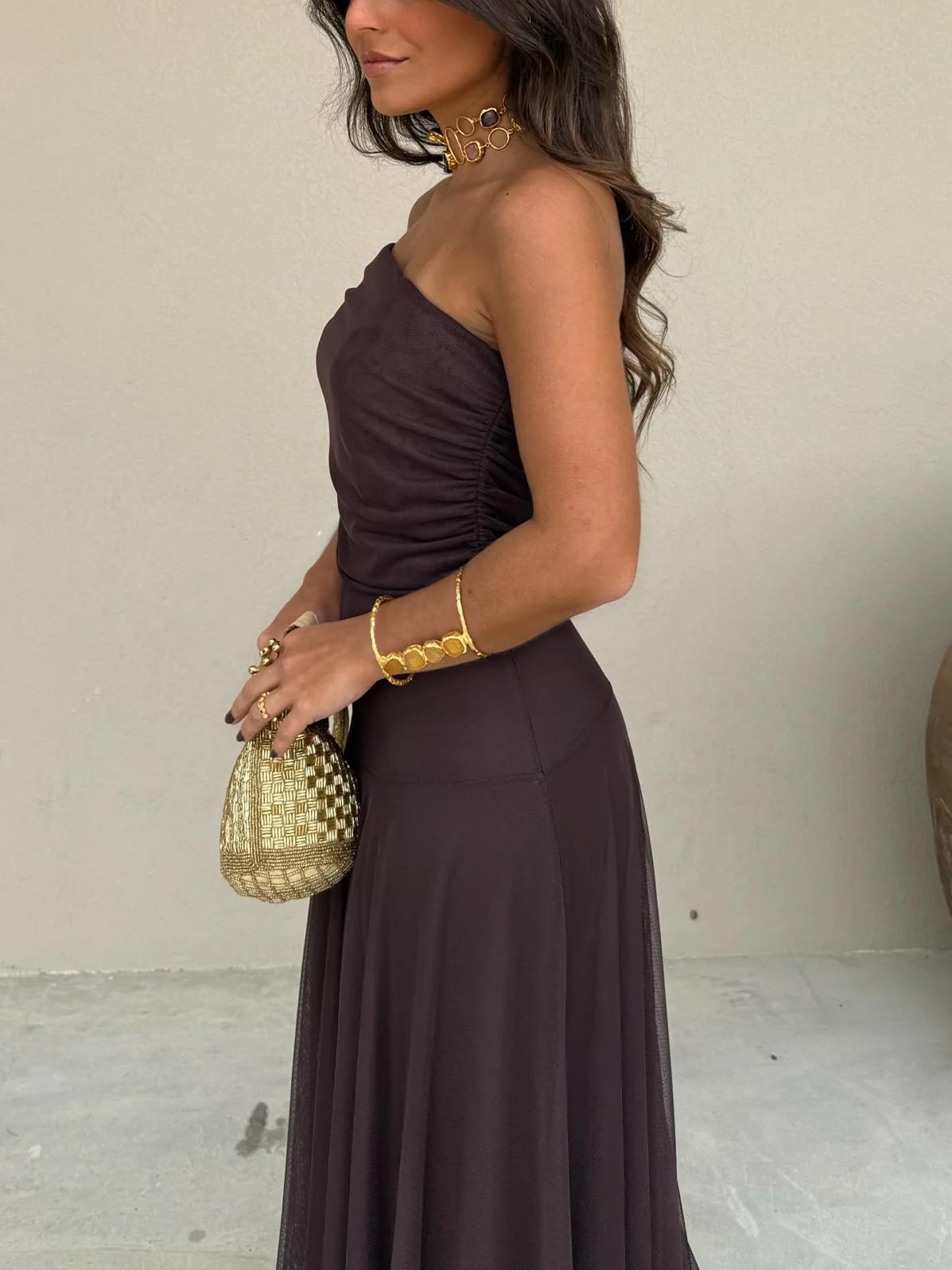Women's Maxi Dress – Sheer Chiffon Ruched A-Line Evening | Amelia 6