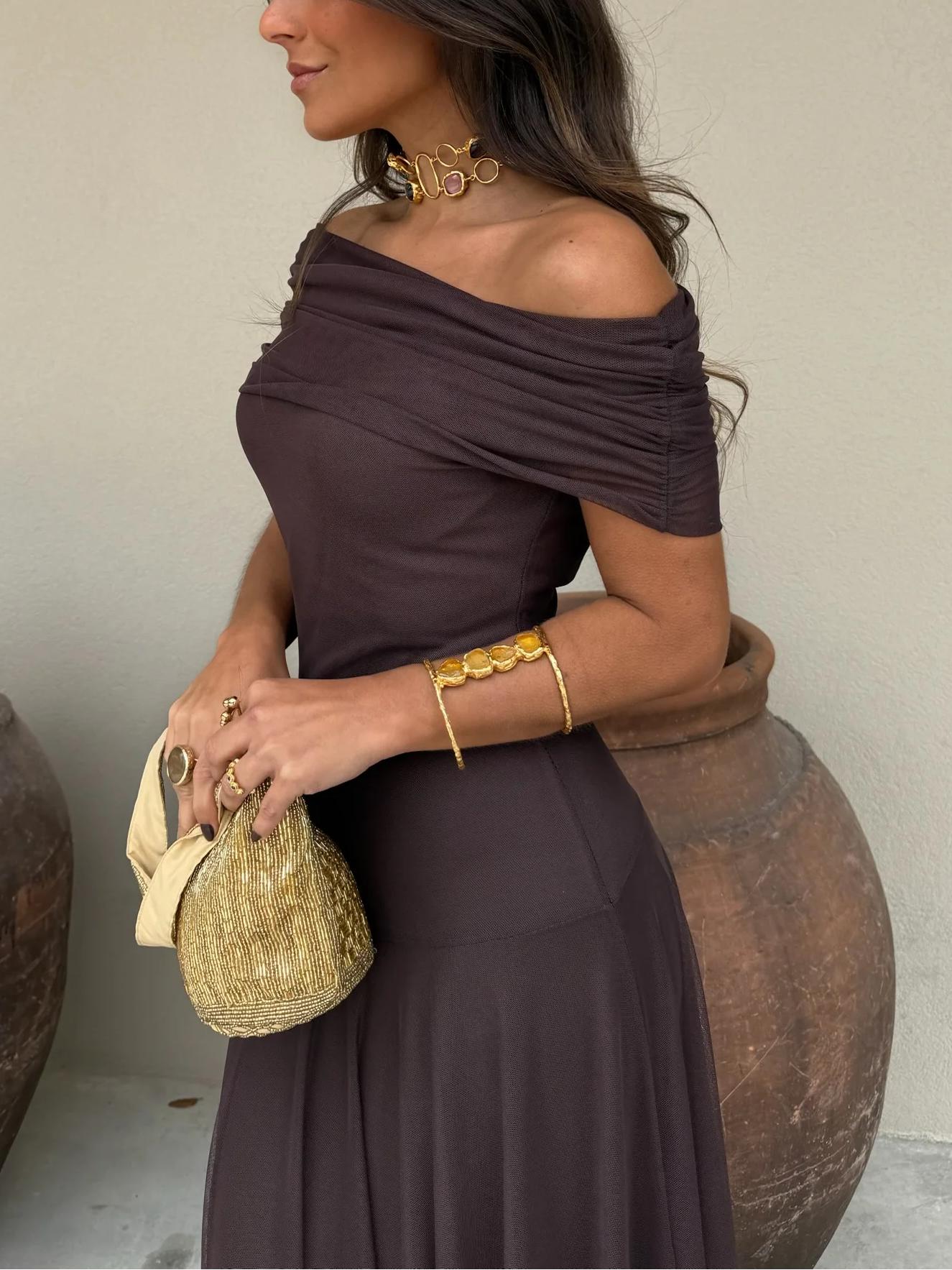 Women's Maxi Dress – Sheer Chiffon Ruched A-Line Evening | Amelia 7