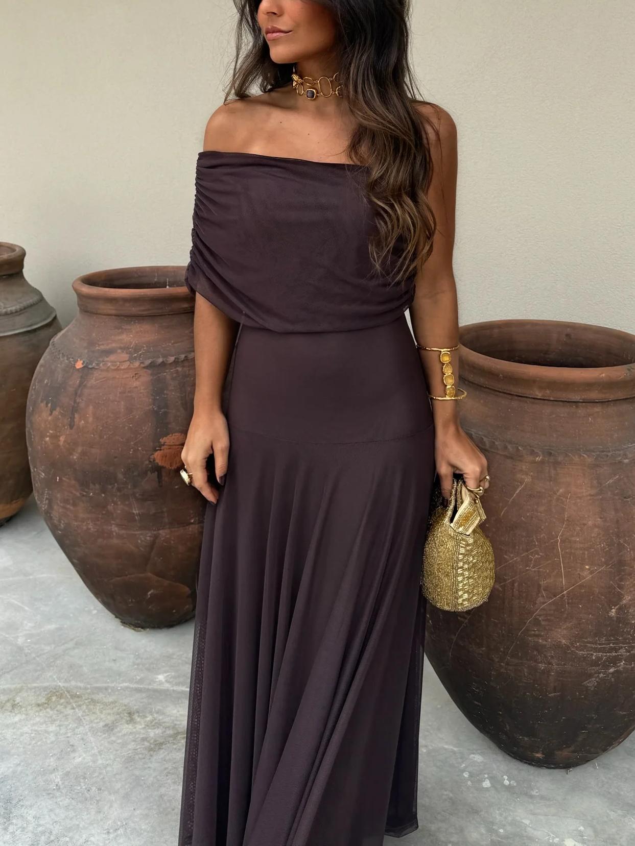 Women's Maxi Dress – Sheer Chiffon Ruched A-Line Evening | Amelia 8