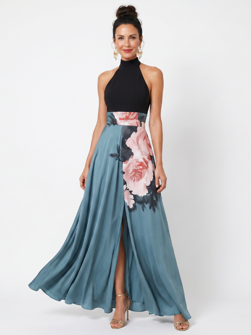 Amelia | Halter Neck Evening Dress Fluid Fit Maxi Silhouette