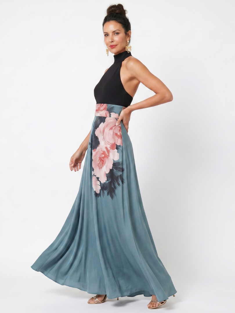 Amelia | Halter Neck Evening Dress Fluid Fit Maxi Silhouette