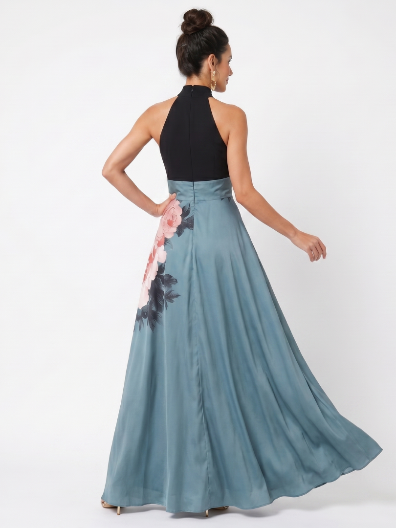 Amelia | Halter Neck Evening Dress Fluid Fit Maxi Silhouette