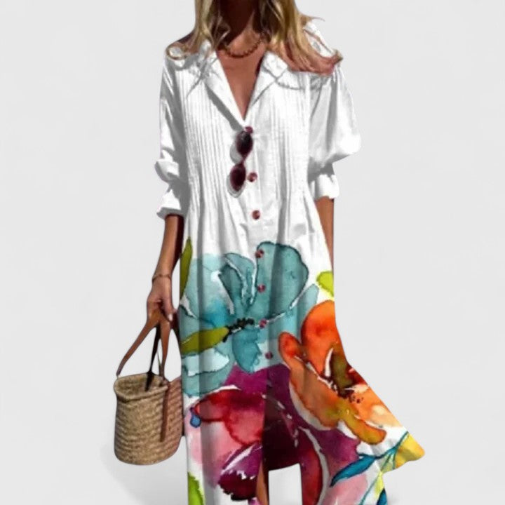 Lucia | Floral Watercolor Pleated Shirt Dress