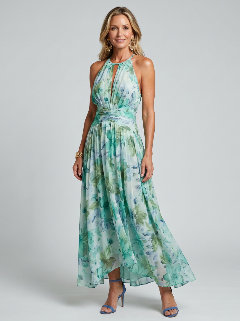 Evangeline | Women's Halter Wedding Guest Maxi Dress