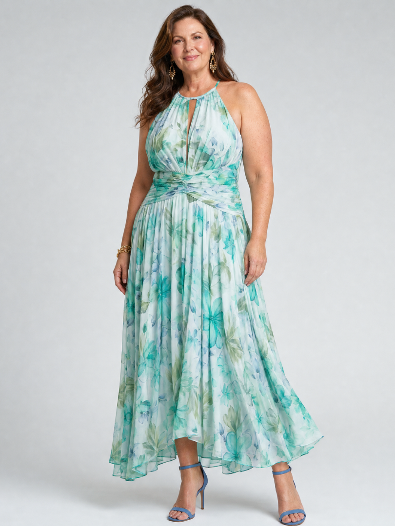Evangeline | Women's Halter Wedding Guest Maxi Dress