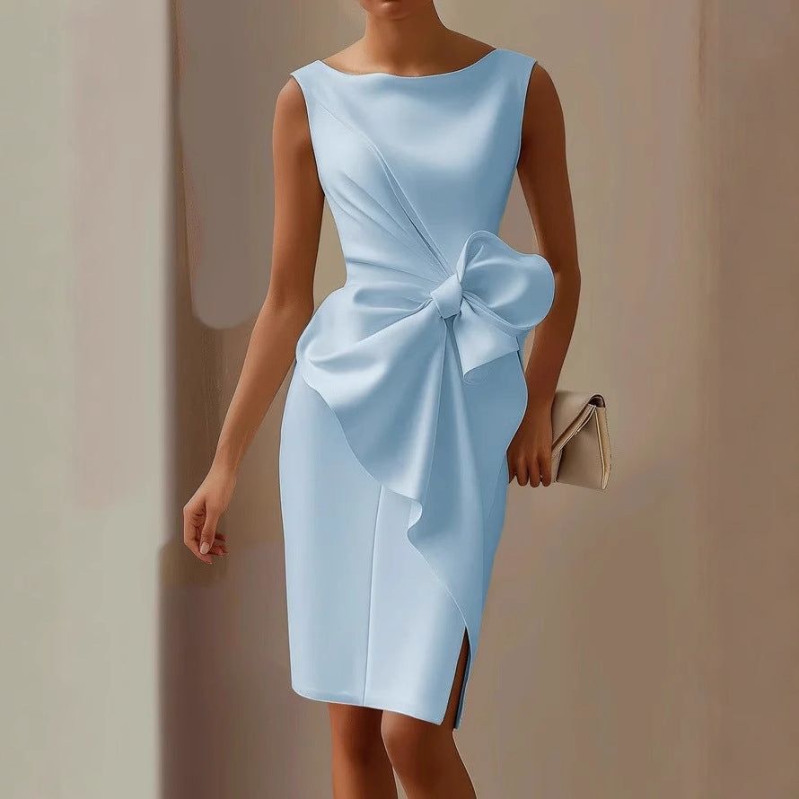 Isabella | Sleeveless Draped Cocktail Dress Tailored Fit Oversized Bow