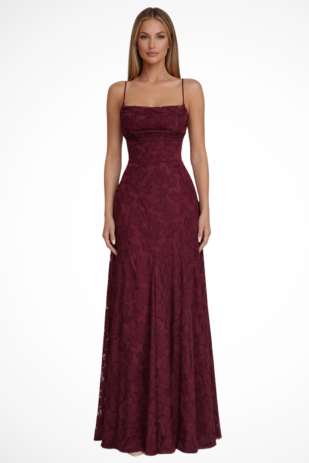 Willa | Floral Appliqué Devoré Maxi Dress