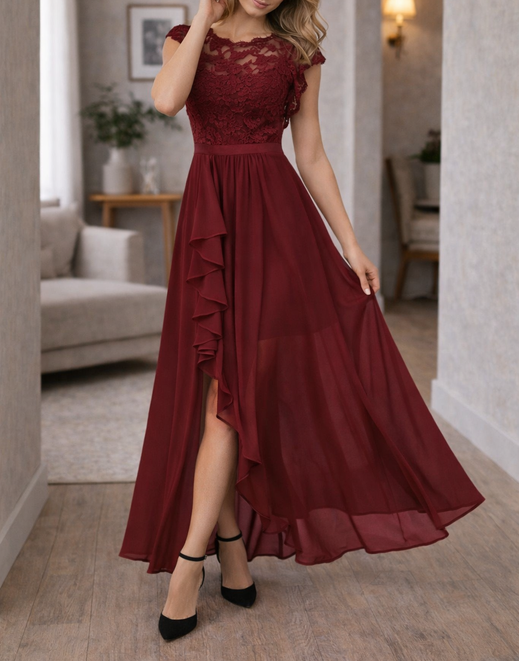 Women's Maxi Dress – Chiffon Lace Bodice Formal Evening | Amelia 4