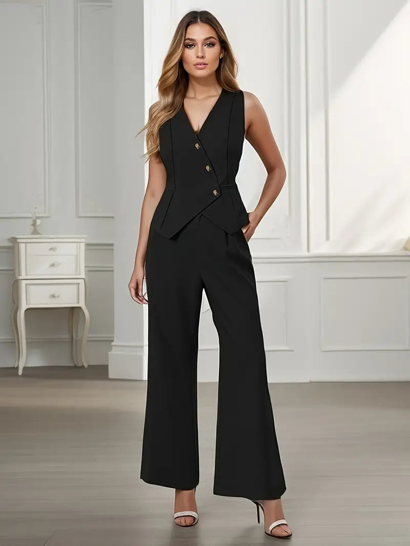 Women's Suit Set – Linen Blend Tailored Asymmetric Wide-Leg Trousers | Clara 7