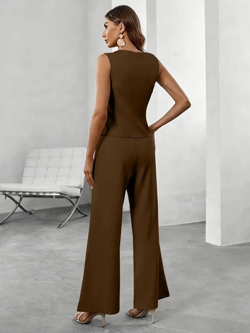 Women's Suit Set – Linen Blend Tailored Asymmetric Wide-Leg Trousers | Clara 9