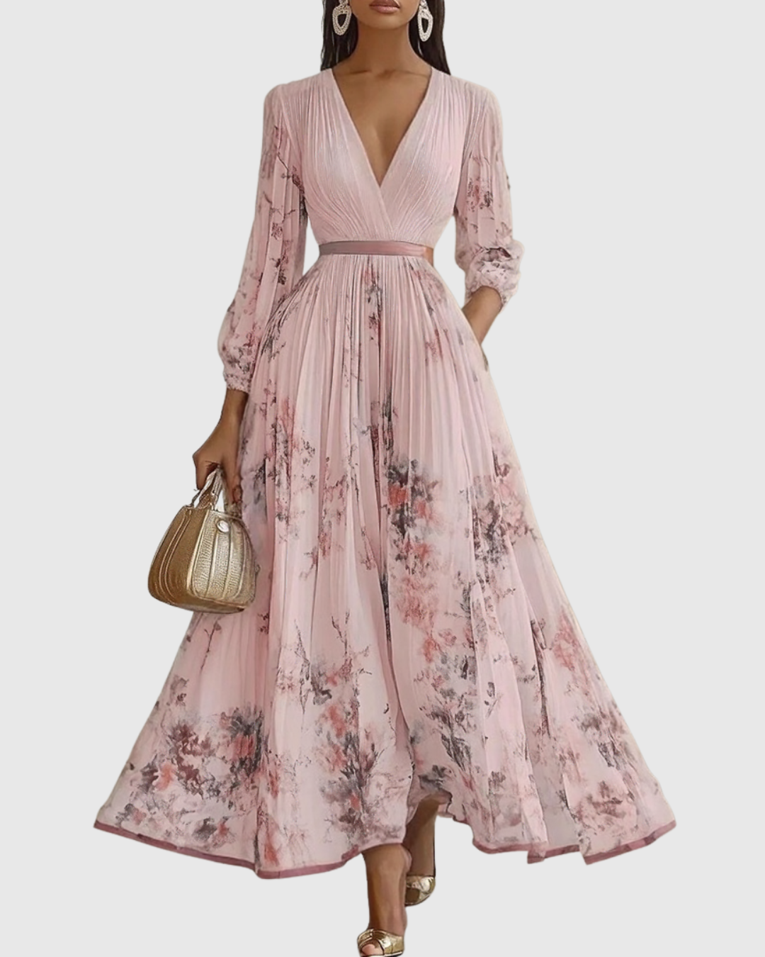 Women's Midi Dress – Lightweight Pleated V-Neck Formal | Amelia 12