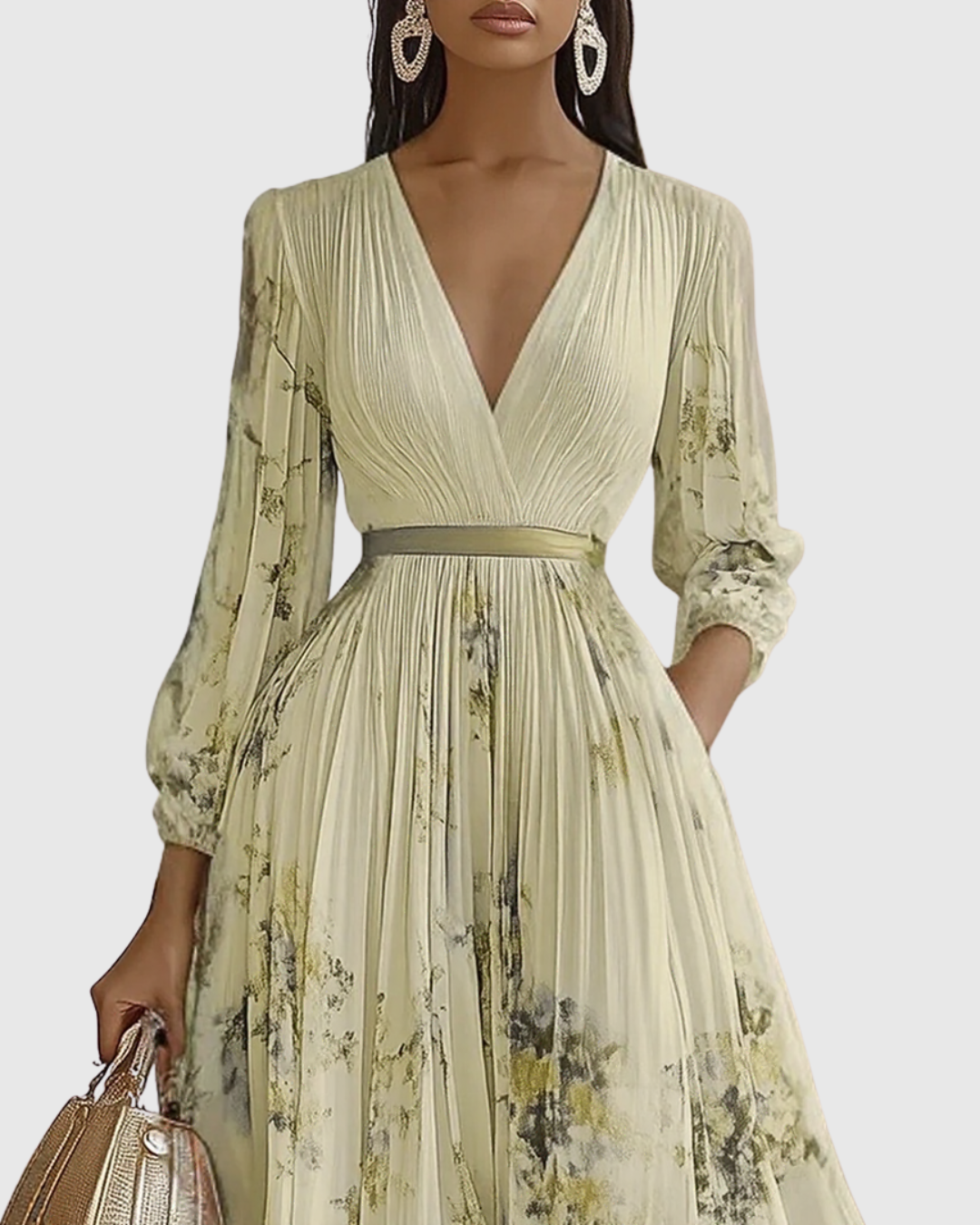 Women's Midi Dress – Lightweight Pleated V-Neck Formal | Amelia 9