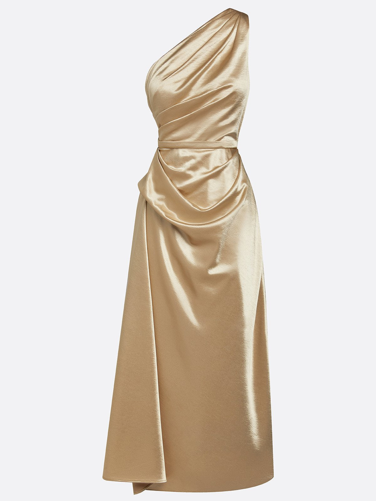 Isla | One-Shoulder Ruched Wedding Guest Sheath Midi Dress