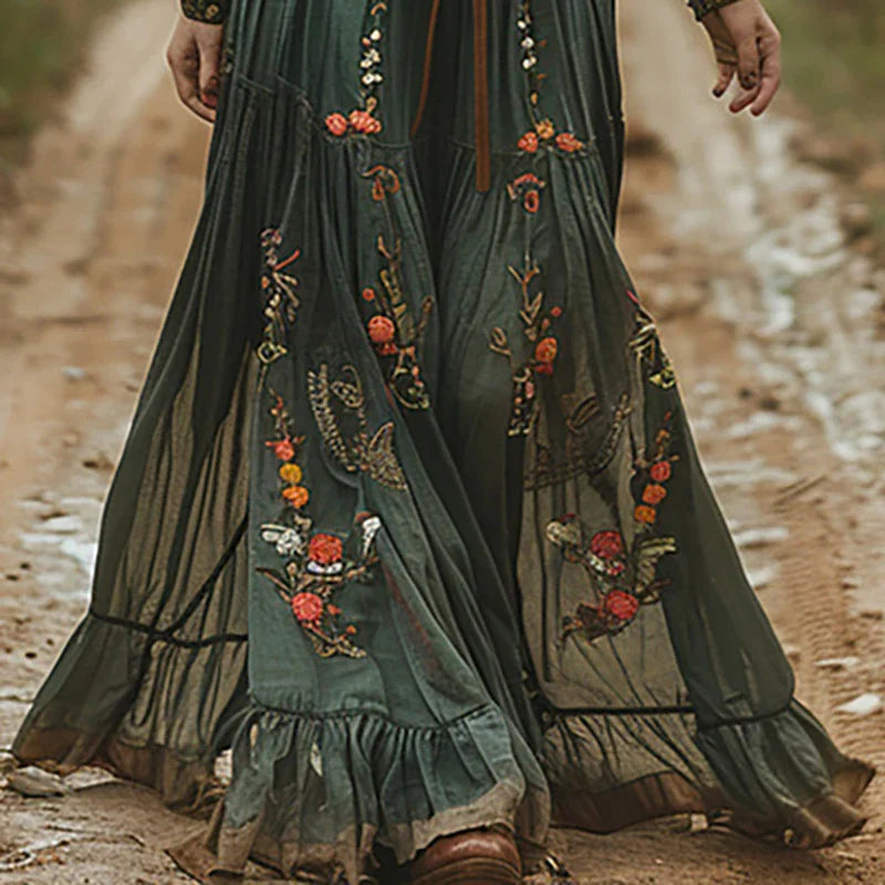 Women's Maxi Dress – Lightweight Gauze Floral Embroidered Evening | Amelia 3