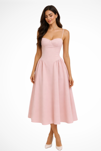 Siena | Corset Bodice Evening A-Line Heavyweight Crepe Midi Dress