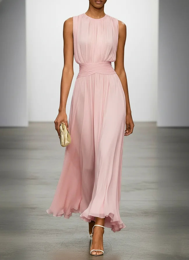Lily | Ruched Waist Sleeveless Wedding Guest A-Line Maxi Dress