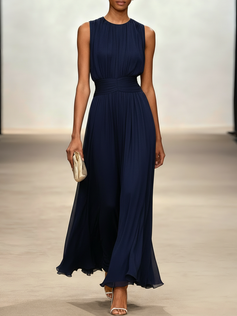 Lily | Ruched Waist Sleeveless Wedding Guest A-Line Maxi Dress