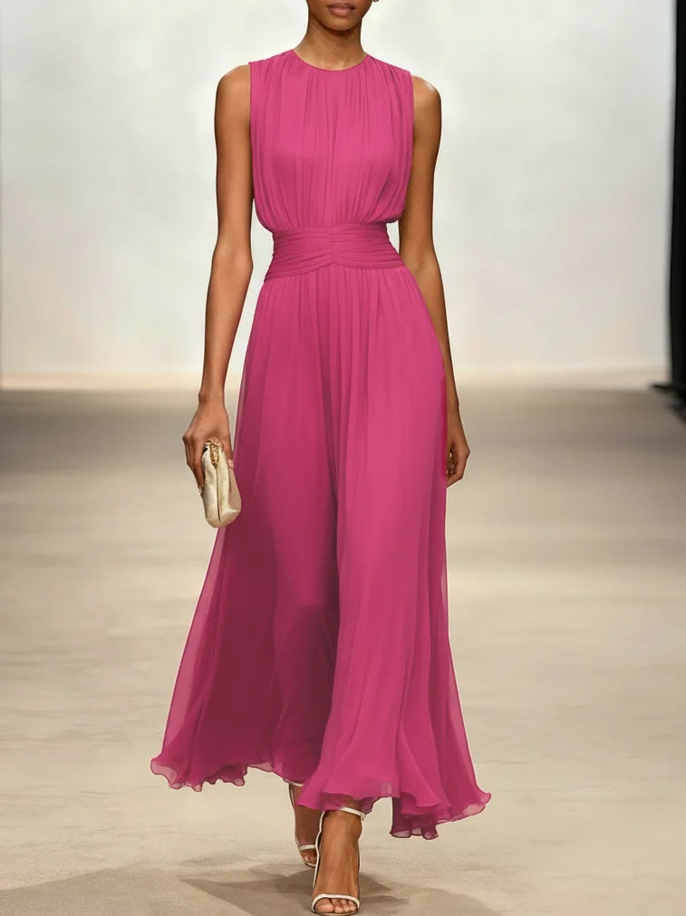 Lily | Ruched Waist Sleeveless Wedding Guest A-Line Maxi Dress