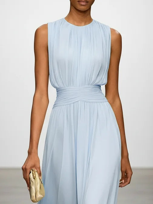 Lily | Ruched Waist Sleeveless Wedding Guest A-Line Maxi Dress