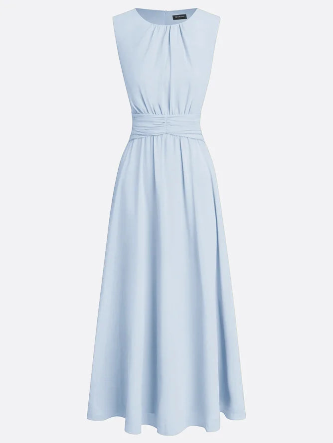 Lily | Ruched Waist Sleeveless Wedding Guest A-Line Maxi Dress