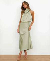 Sophie | Sleeveless High Neck Casual Midi Dress Cotton Blend Regular Fit
