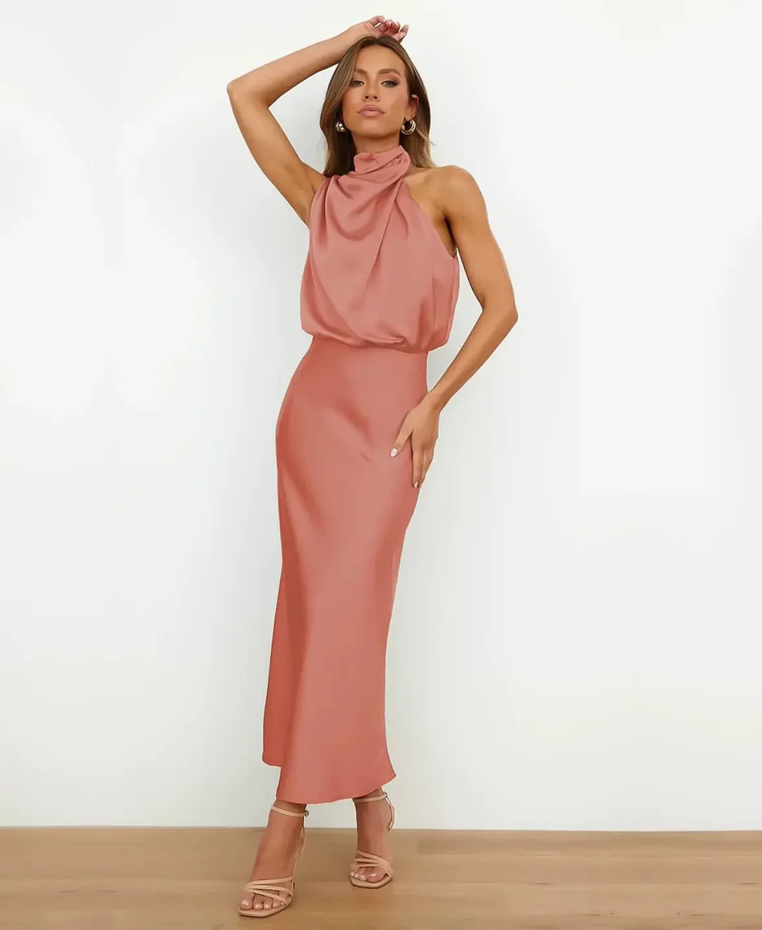 Sophie | Sleeveless High Neck Casual Midi Dress Cotton Blend Regular Fit