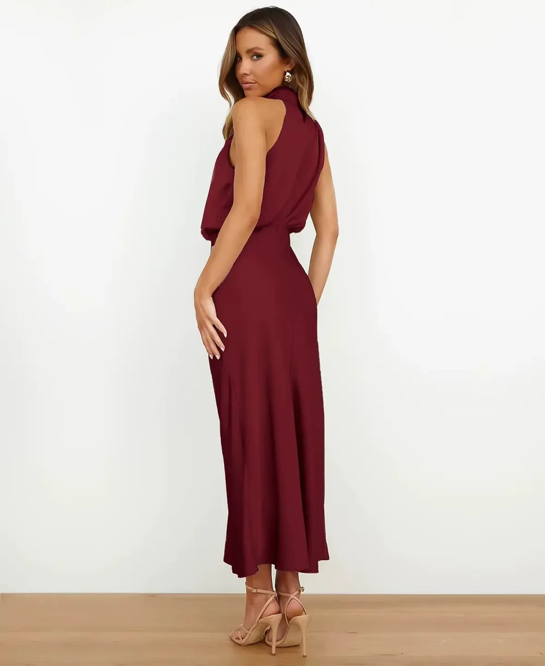 Sophie | Sleeveless High Neck Casual Midi Dress Cotton Blend Regular Fit