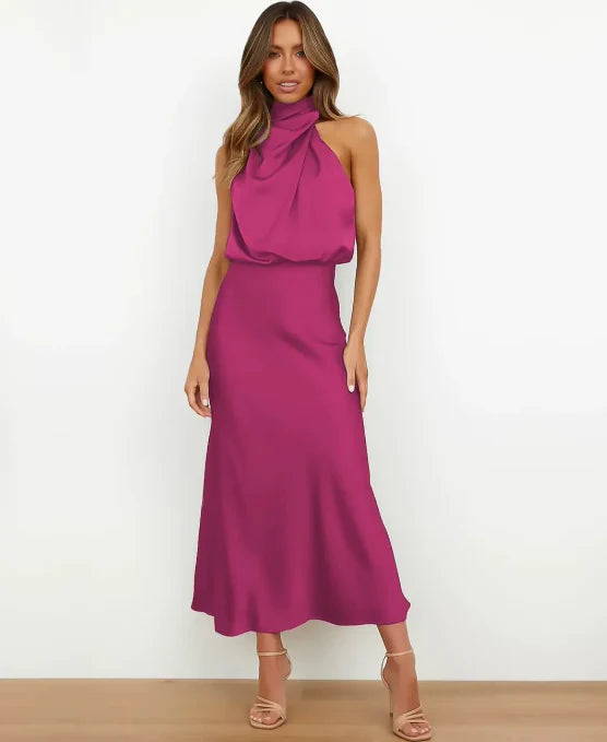Sophie | Sleeveless High Neck Casual Midi Dress Cotton Blend Regular Fit