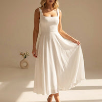 Emma | Square Neck Sleeveless Summer Midi Dress Elegant Fit