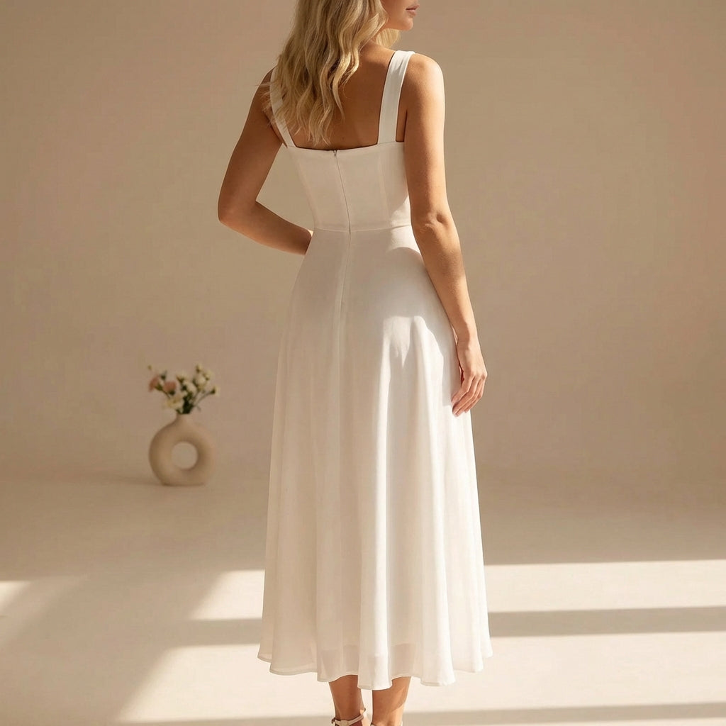 Emma | Square Neck Sleeveless Summer Midi Dress Elegant Fit