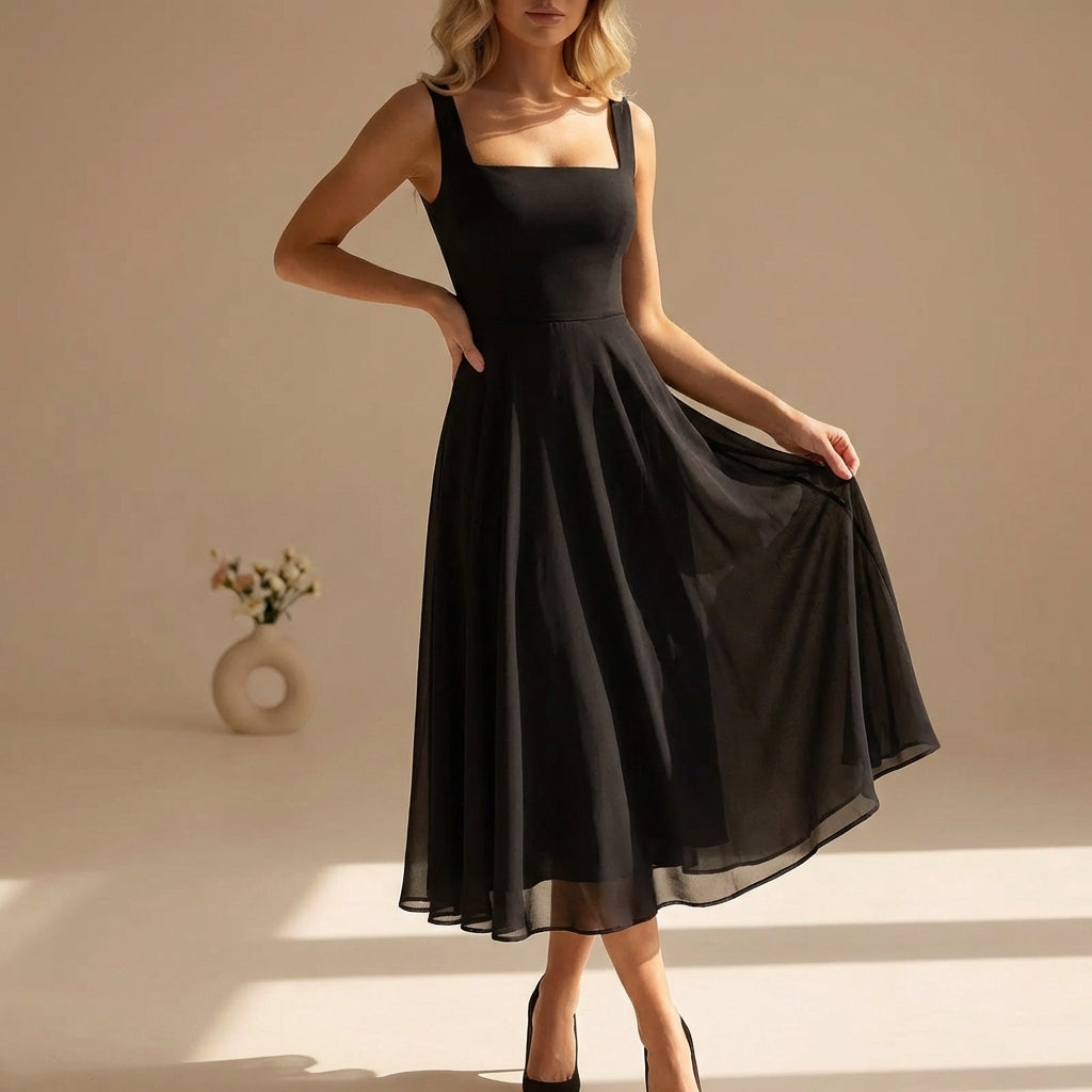 Emma | Square Neck Sleeveless Summer Midi Dress Elegant Fit