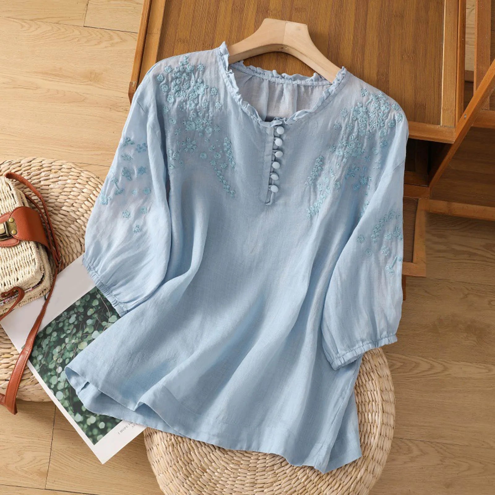 Women's Blouse – Cotton-Linen Relaxed Fit Casual | Isabella 2