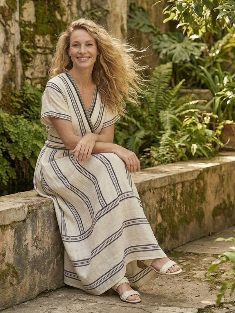 Emma | V Neck Wrap Casual Daywear Relaxed Fit Midi Dress