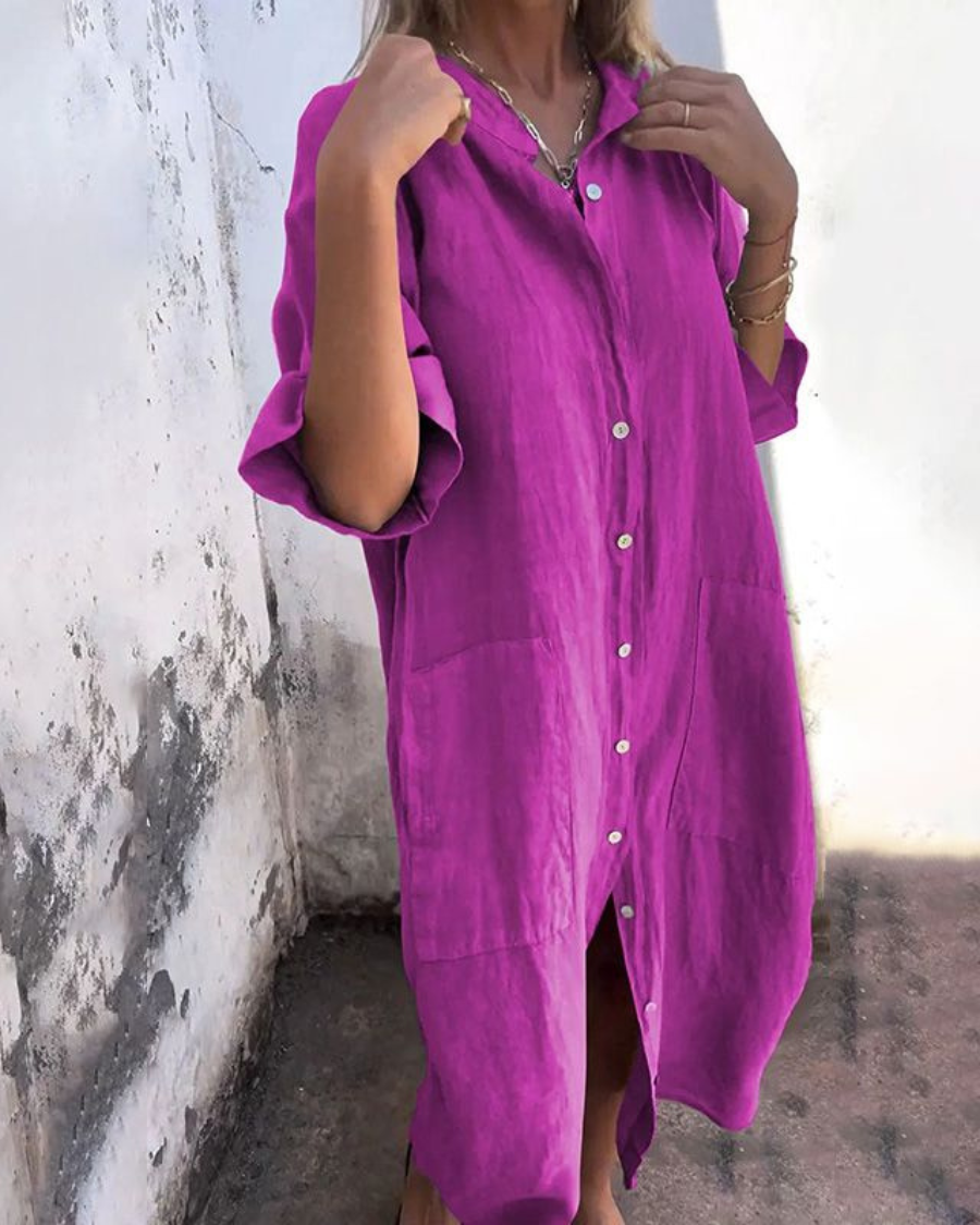 Women's Midi Dress – Washed Linen Oversized Relaxed Casual | Florence 5