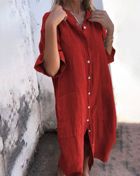 Sophie | Oversized Button-Front Casual Linen Midi Dress with Pockets