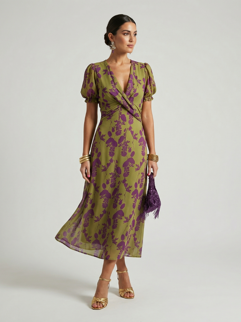 Emmeline | Women's Twist-Front Wedding Guest Midi Dress