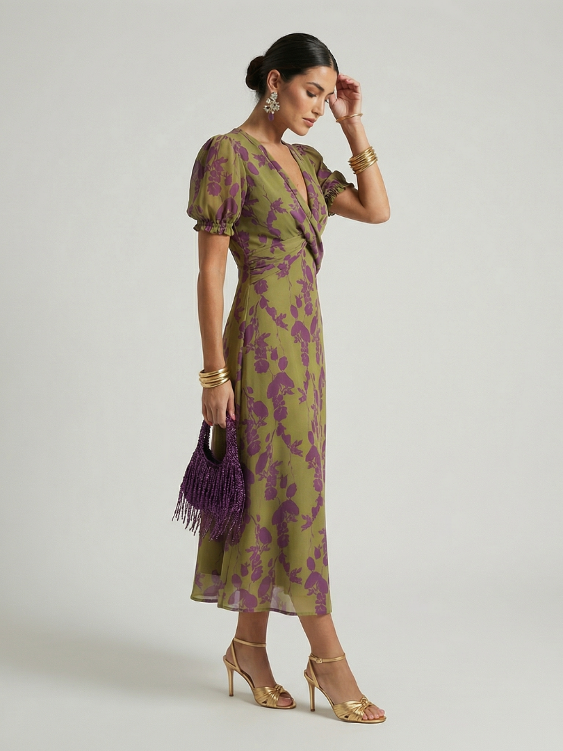 Emmeline | Women's Twist-Front Wedding Guest Midi Dress