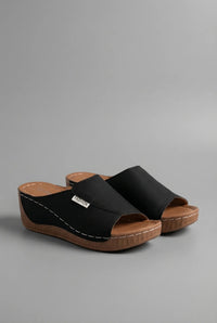 Harper | Peep-Toe Wedge Smart Casual Synthetic Leather Mules