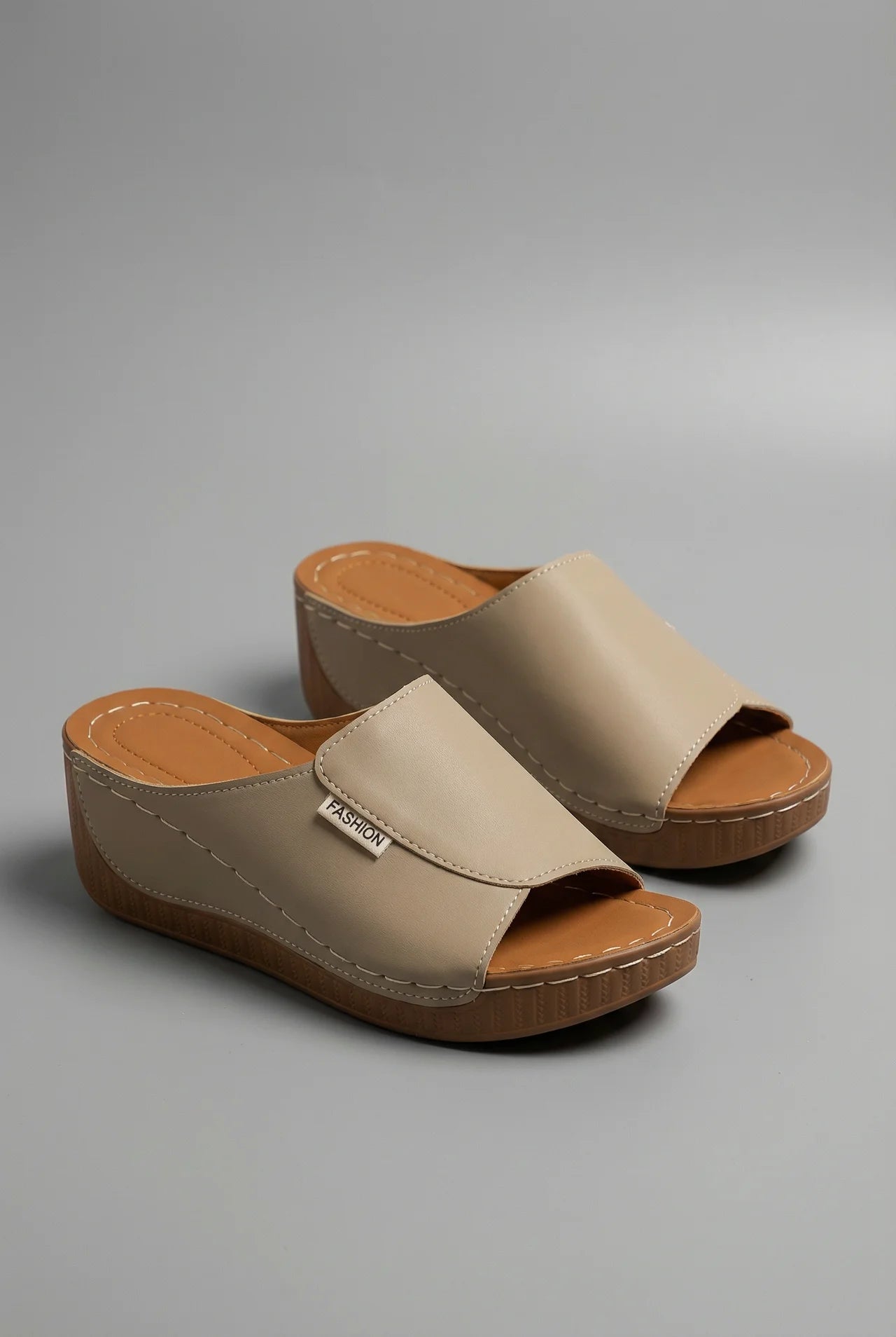 Women's Mules – Synthetic Leather Peep-Toe Wedge Smart-Casual | Isla 7