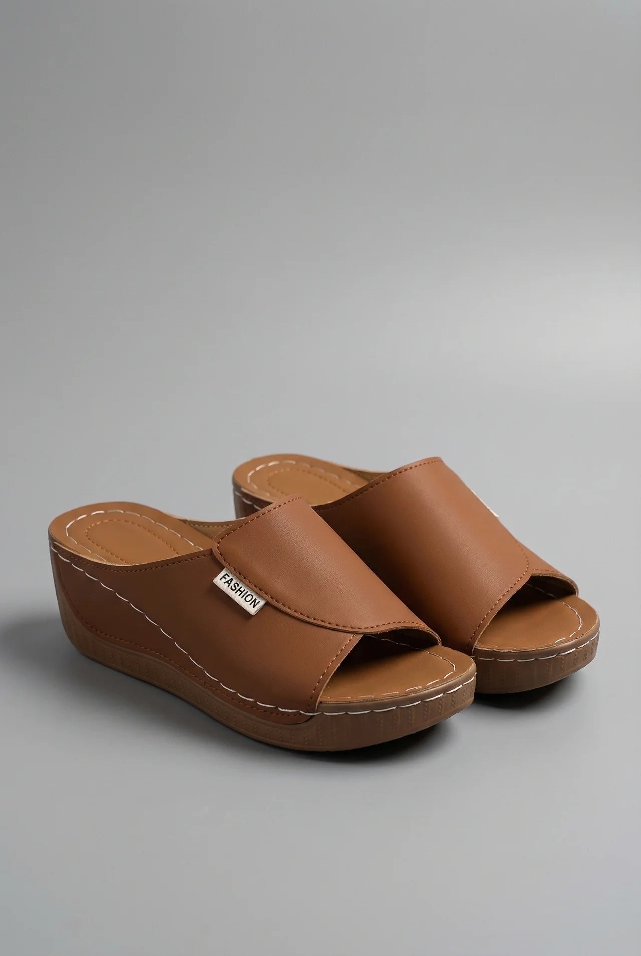 Women's Mules – Synthetic Leather Peep-Toe Wedge Smart-Casual | Isla 8