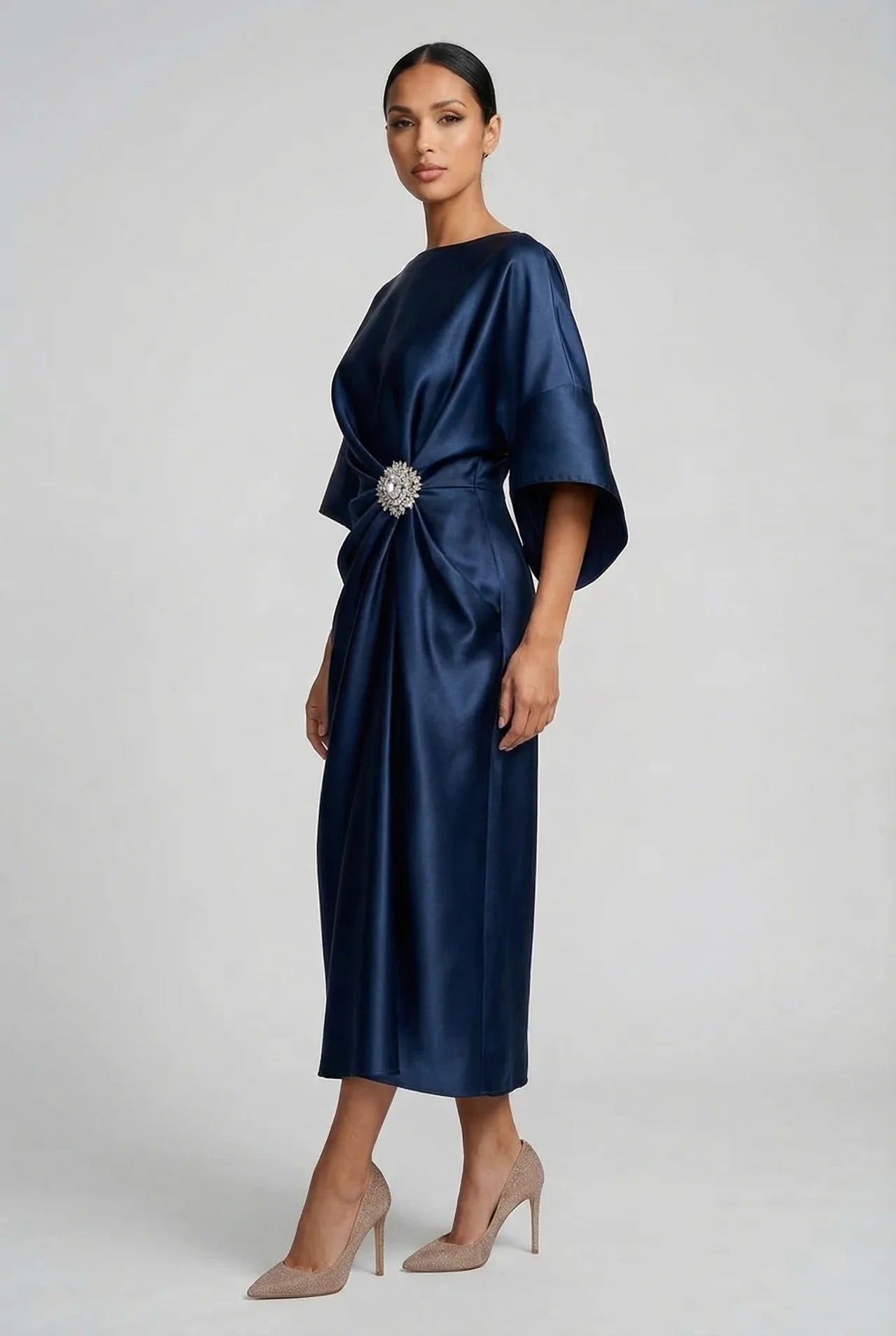 Women's Midi Dress – Satin Asymmetric Fit Formal | Amelia 2