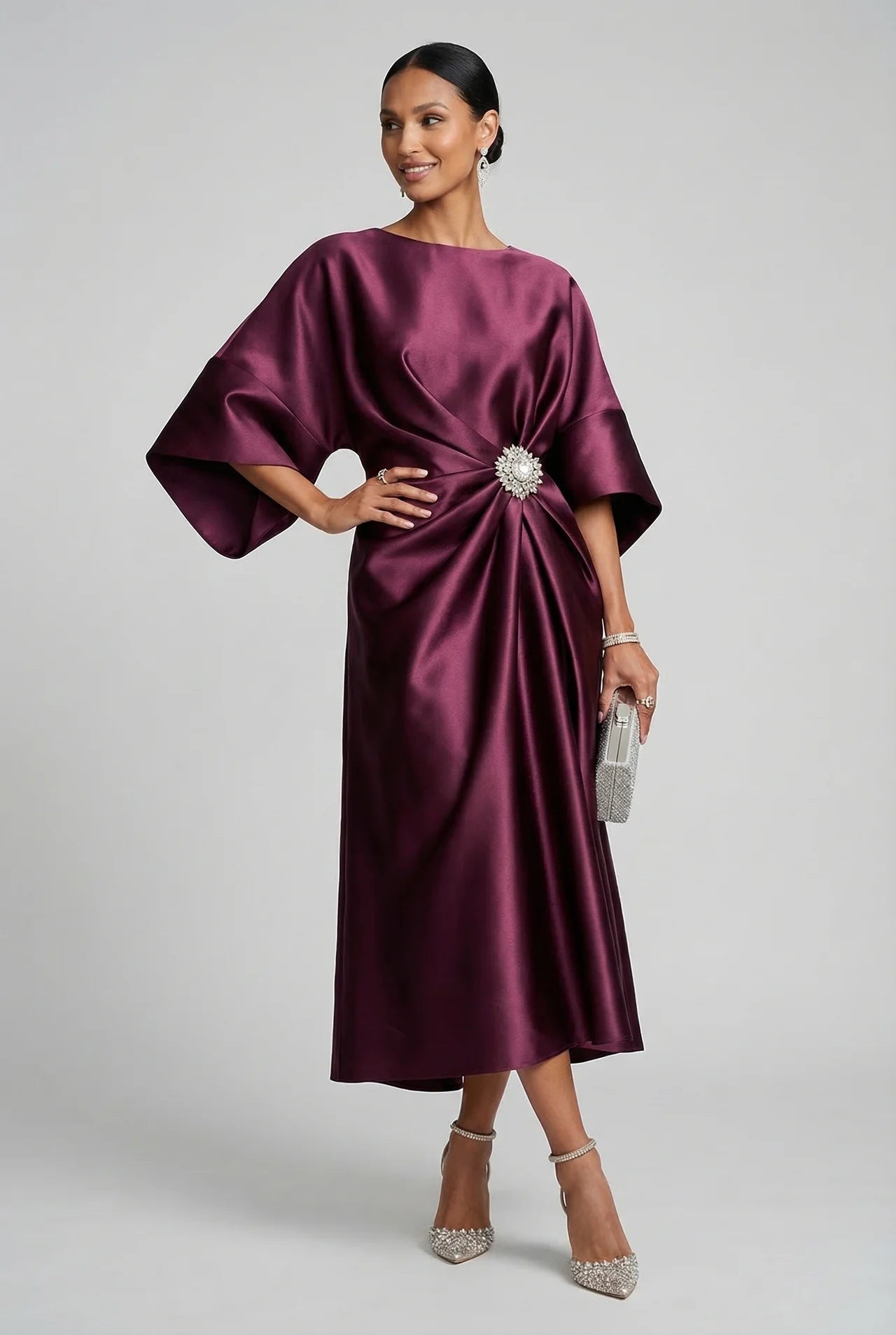 Women's Midi Dress – Satin Asymmetric Fit Formal | Amelia 6