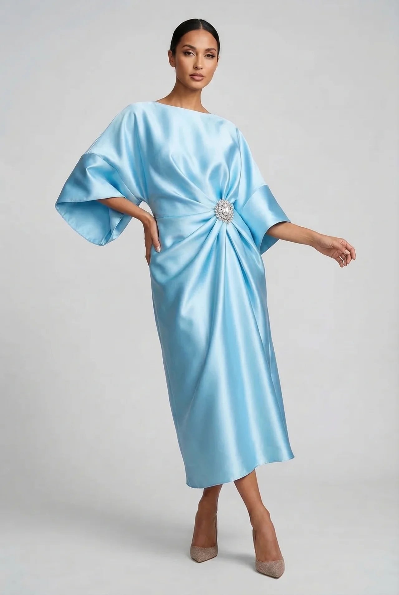 Women's Midi Dress – Satin Asymmetric Fit Formal | Amelia 7