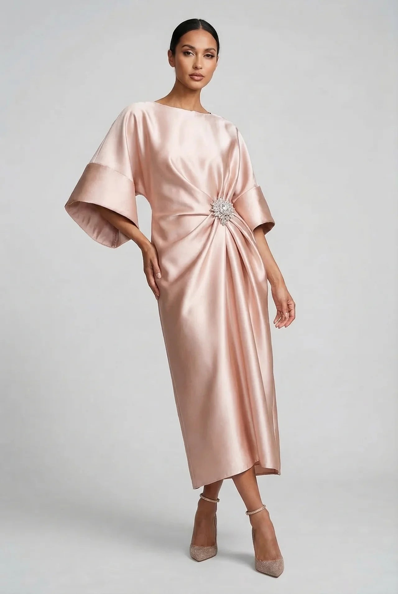 Women's Midi Dress – Satin Asymmetric Fit Formal | Amelia 10