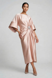 Flora | Asymmetric Draped Formal Satin Midi Dress